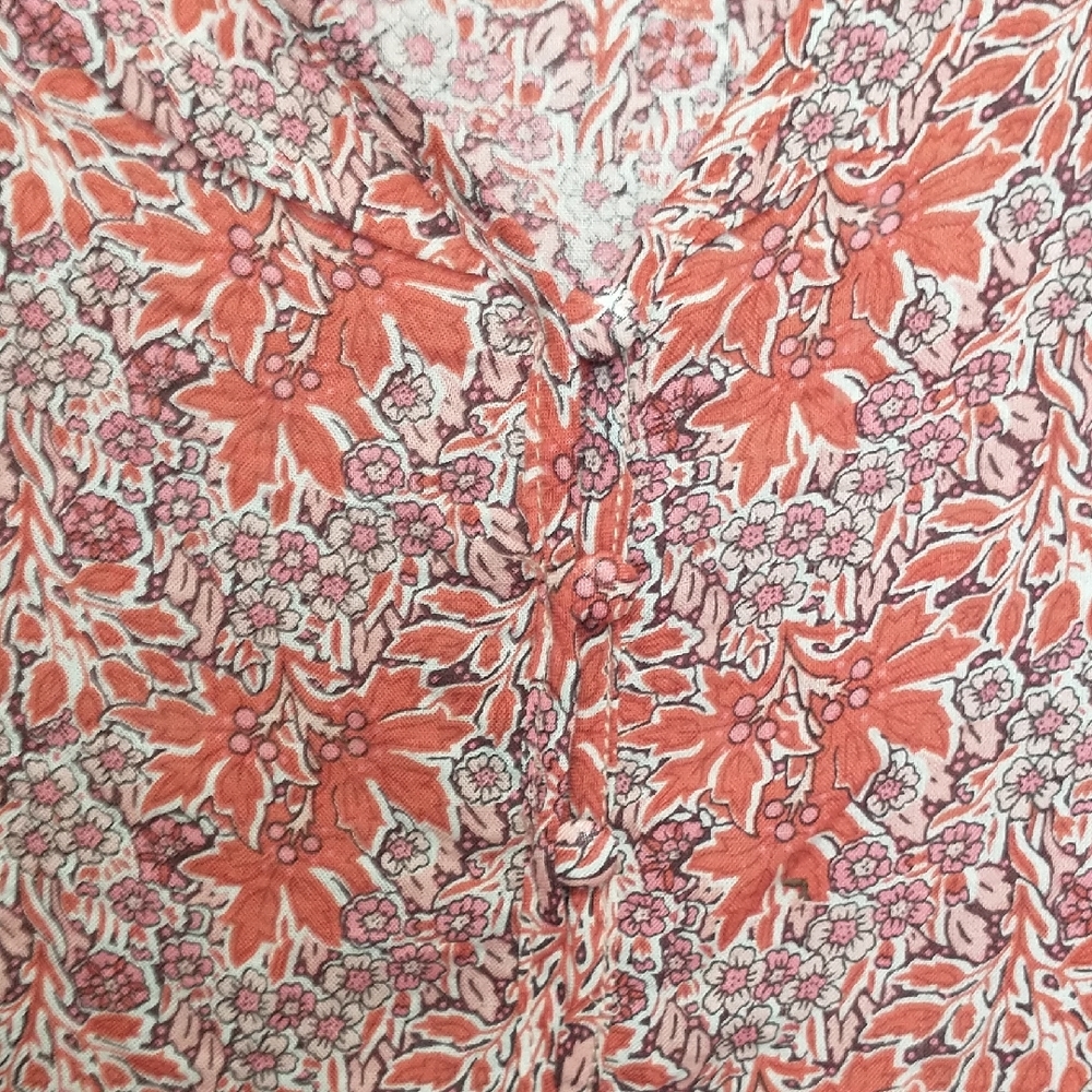 Anthropologie Orange Floral V-Neck Peasant Blouse - Picture 3 of 6